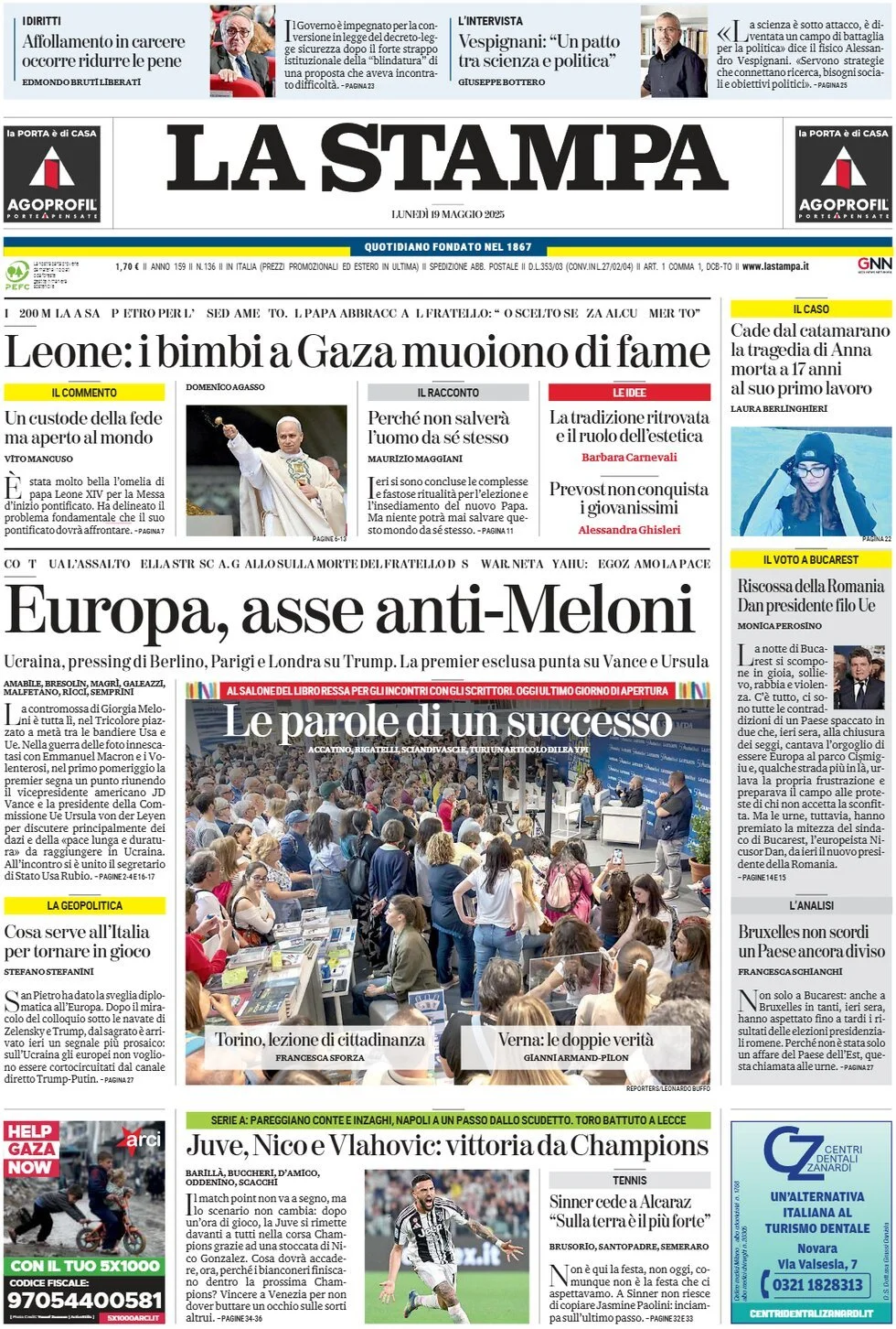 Prima-pagina-la-stampa-edizione-di-oggi-19-05-2025