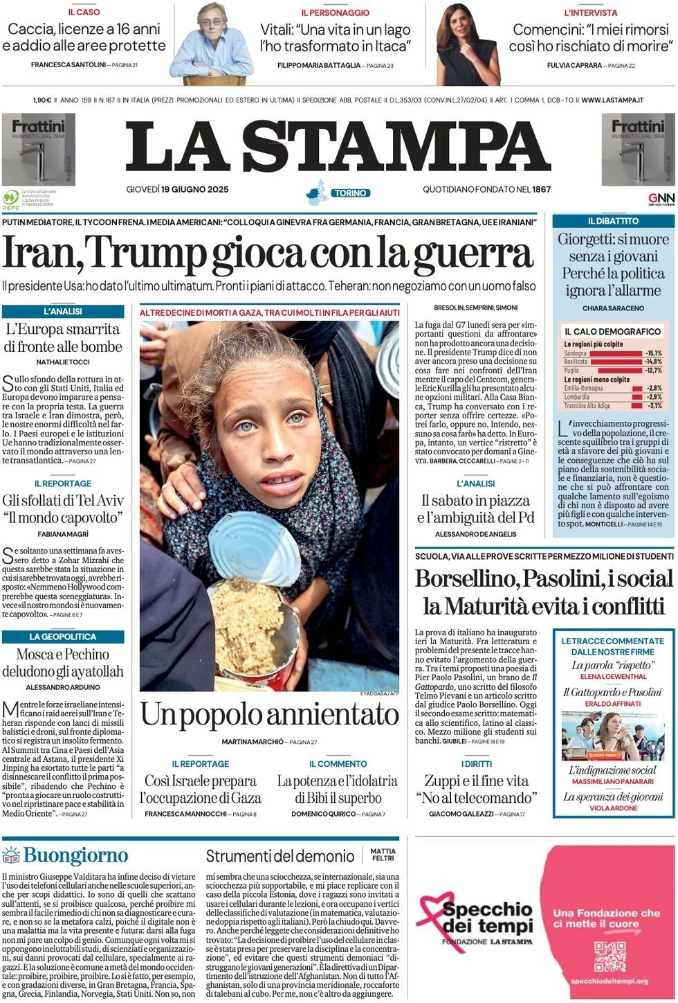 Prima-pagina-la-stampa-edizione-di-oggi-19-06-2025