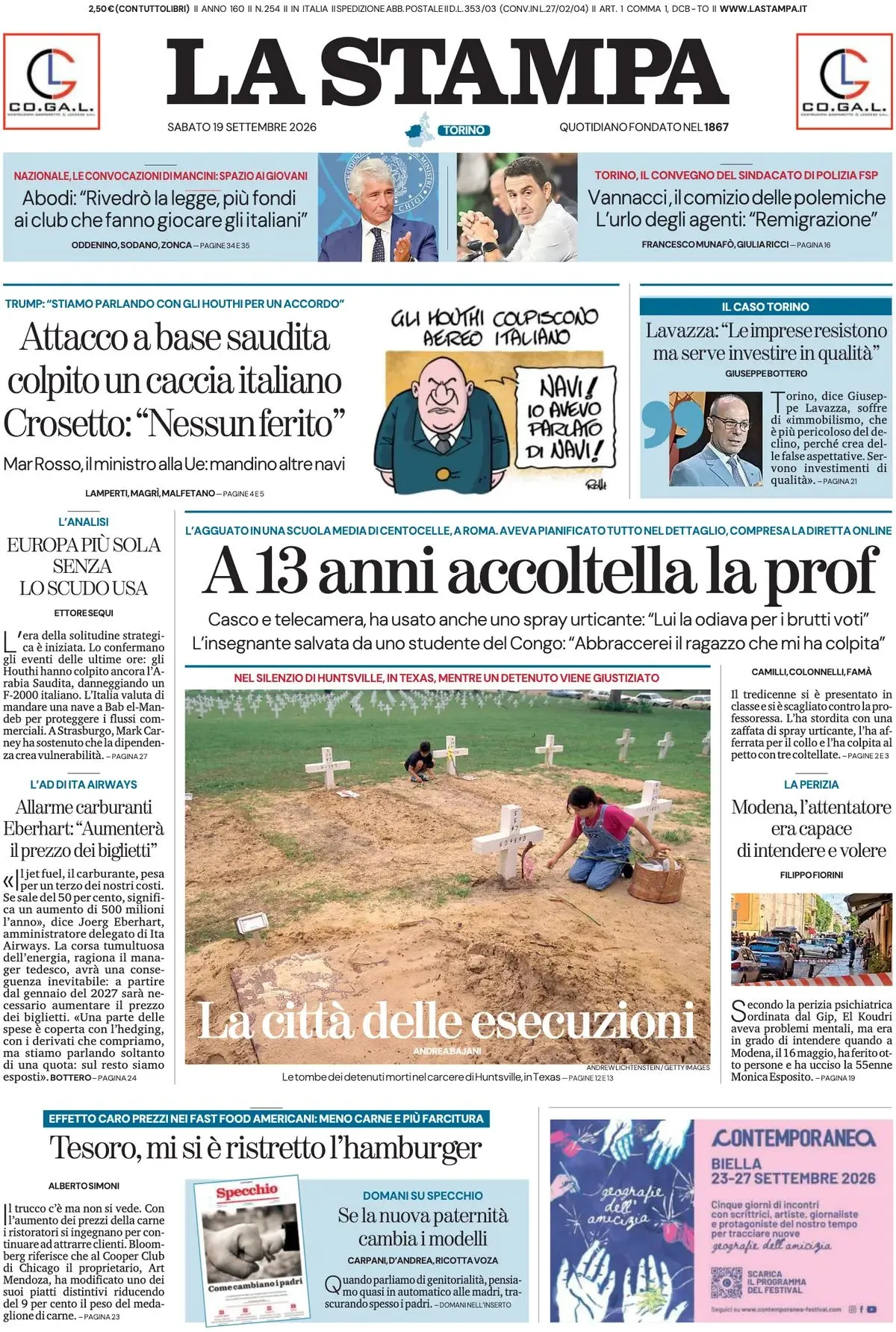 Prima-pagina-la-stampa-edizione-di-oggi-19-09-2026