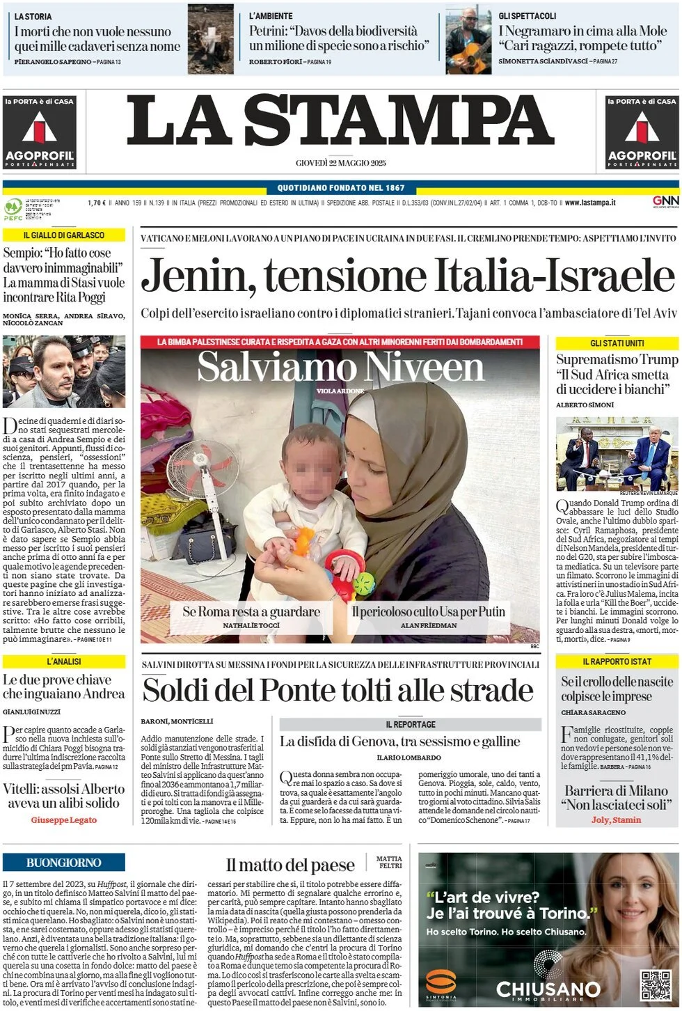 Prima-pagina-la-stampa-edizione-di-oggi-22-05-2025