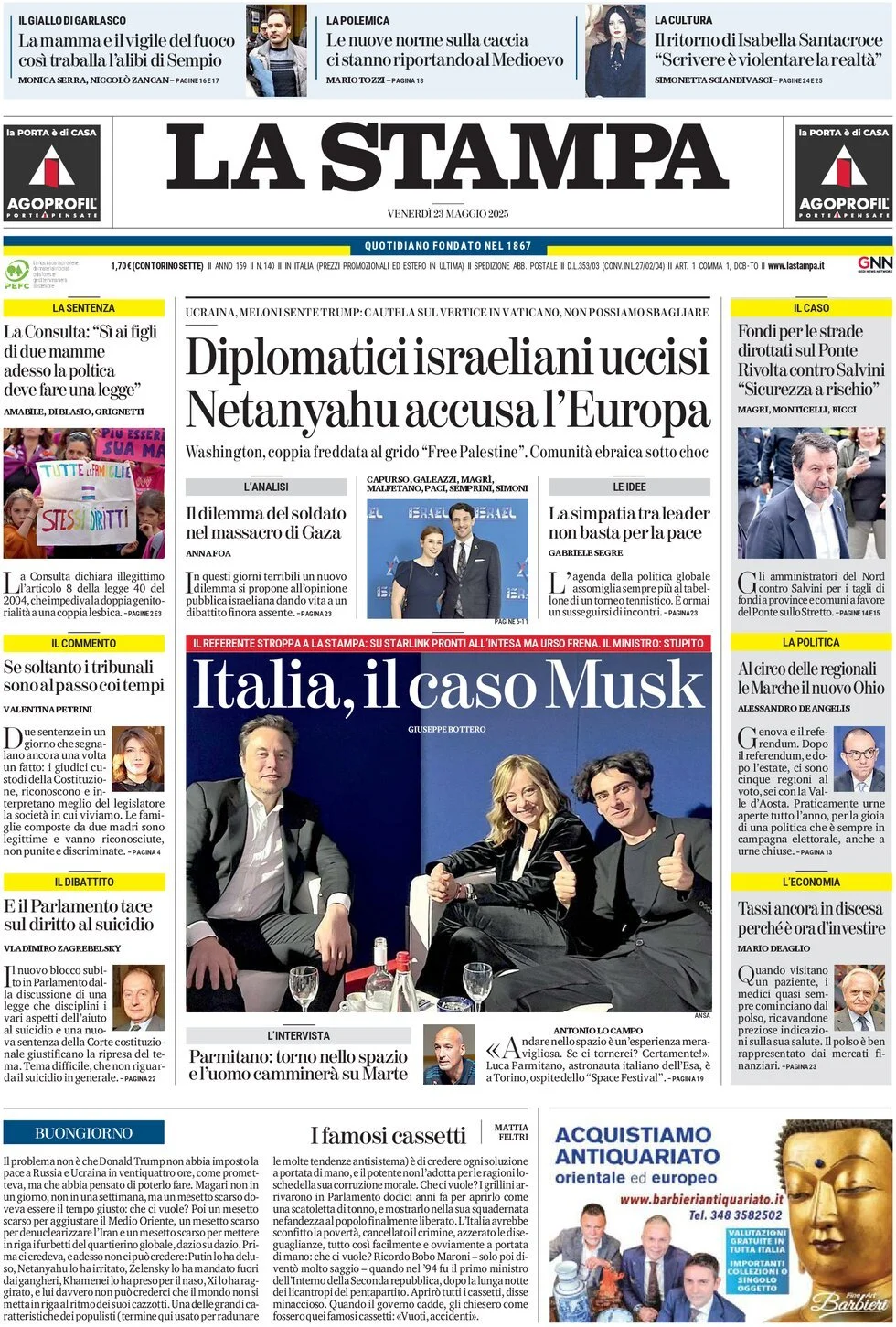 Prima-pagina-la-stampa-edizione-di-oggi-23-05-2025
