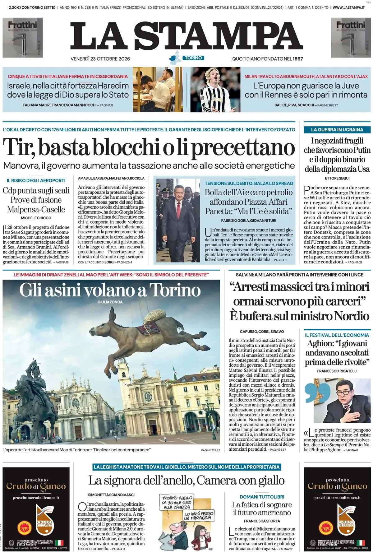 Prima-pagina-la-stampa-edizione-di-oggi-23-10-2026