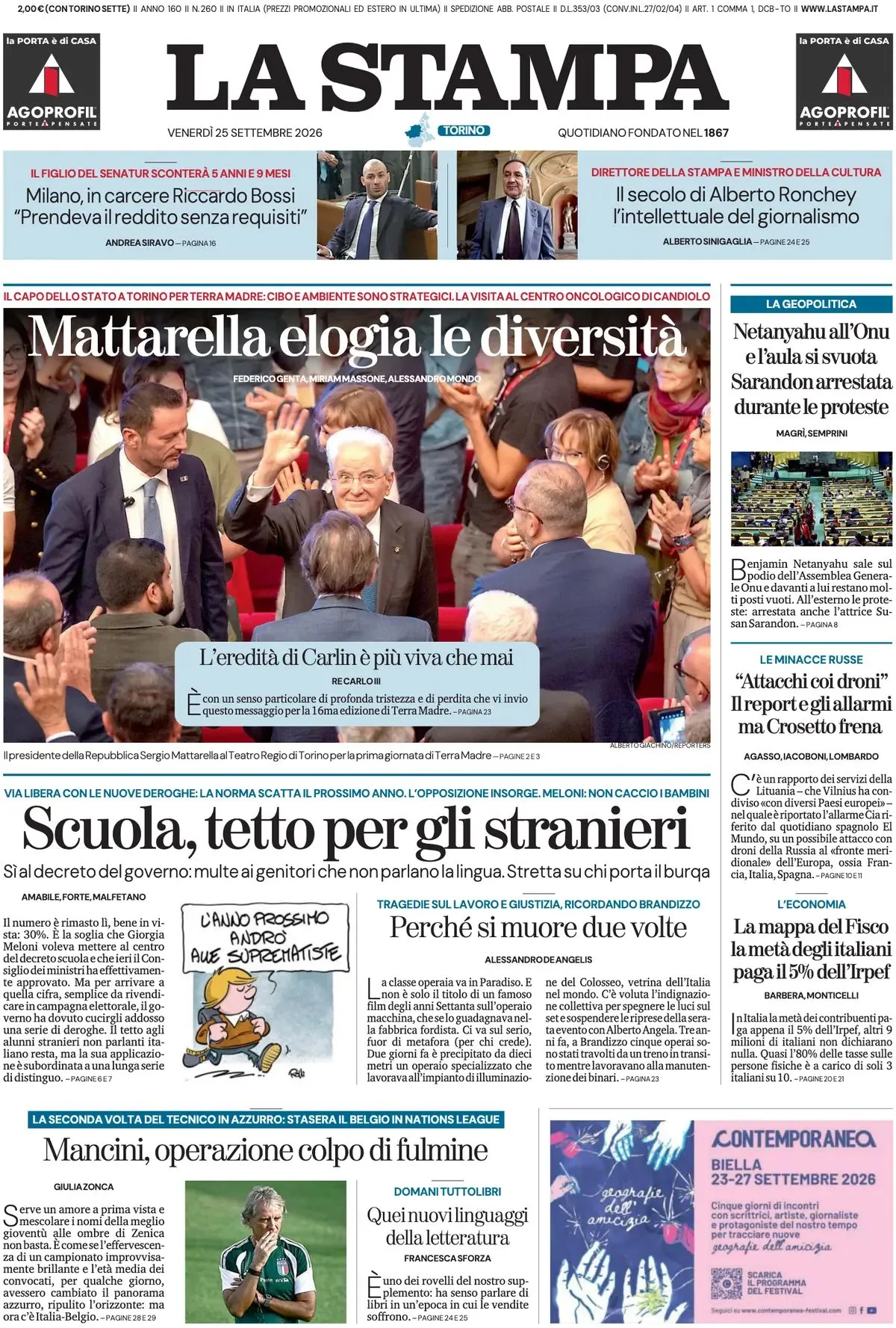 Prima-pagina-la-stampa-edizione-di-oggi-25-09-2026