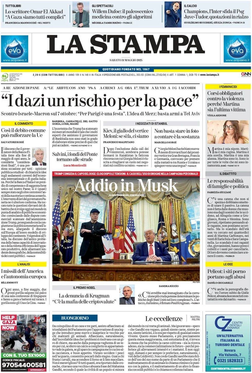 Prima-pagina-la-stampa-edizione-di-oggi-31-05-2025