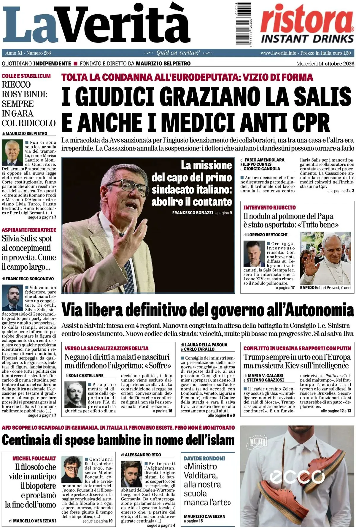 Prima-pagina-la-verita-edizione-di-oggi-14-10-2026