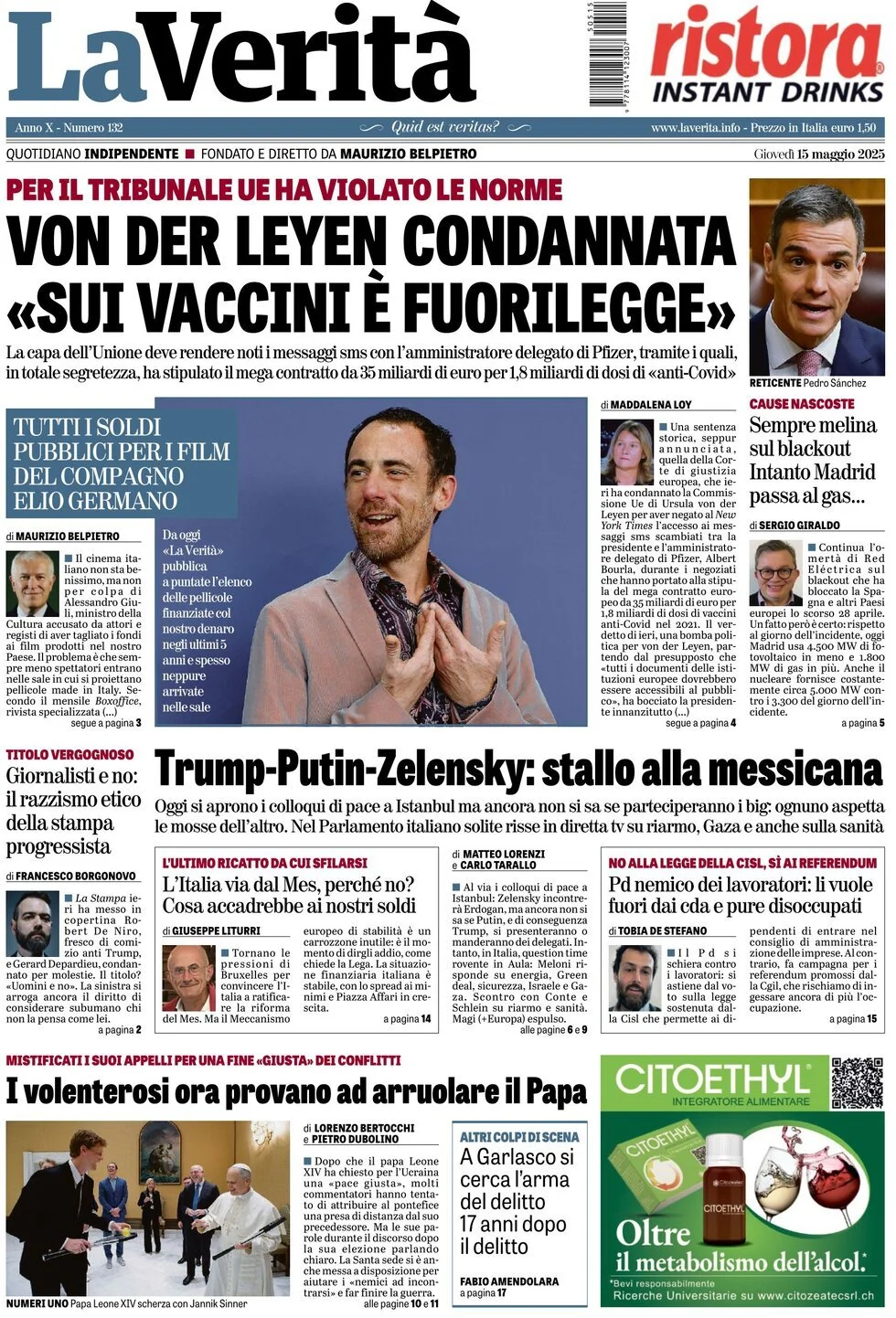 Prima-pagina-la-verita-edizione-di-oggi-15-05-2025