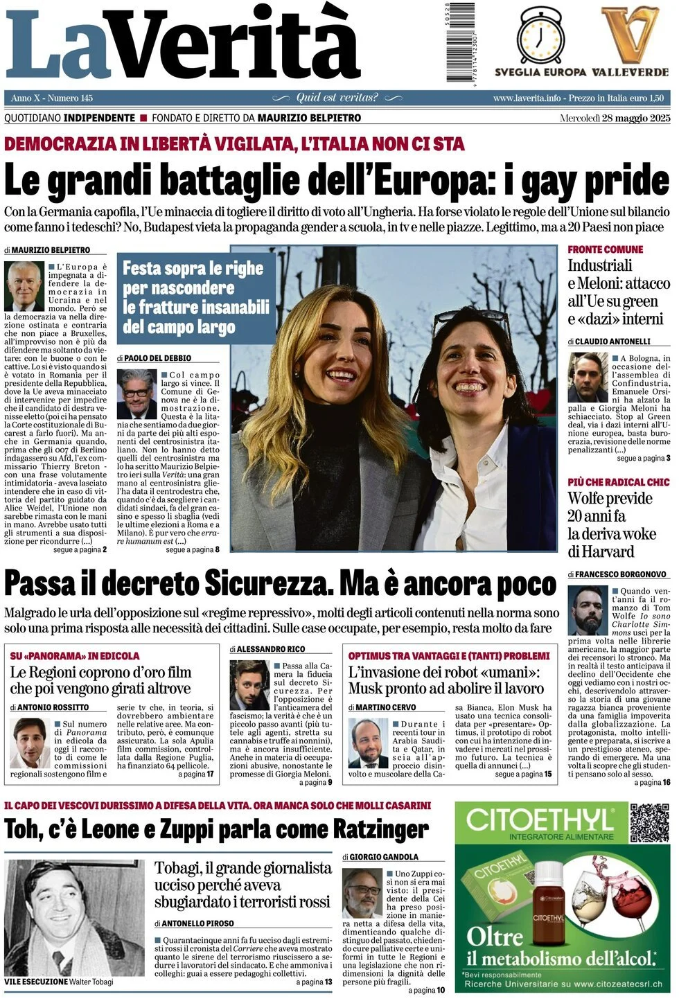 Prima-pagina-la-verita-edizione-di-oggi-28-05-2025