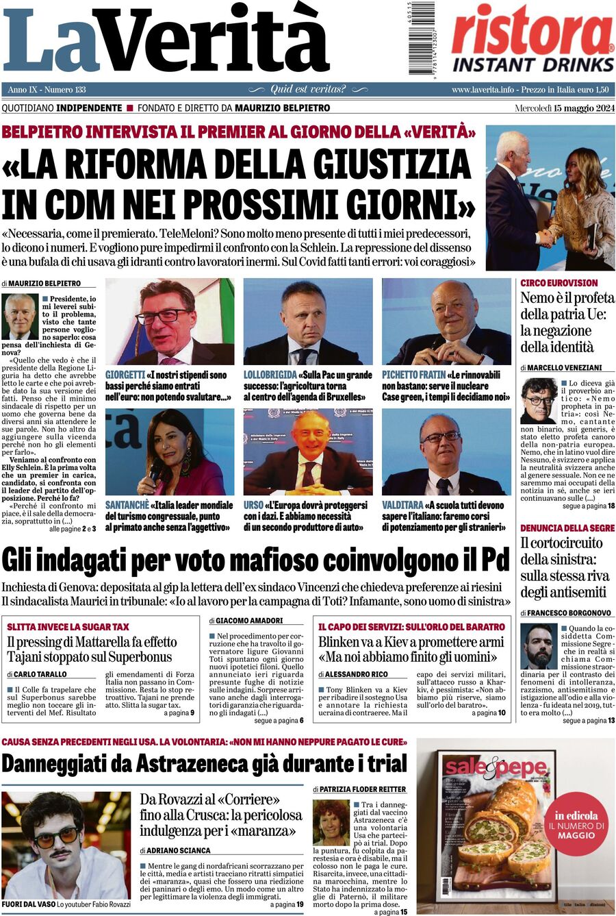 Prima-pagina-la-verita-edizione-di-oggi-15-05-2024