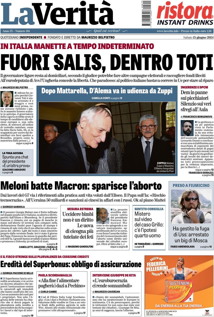 Prima-pagina-la-verita-edizione-di-oggi-15-06-2024