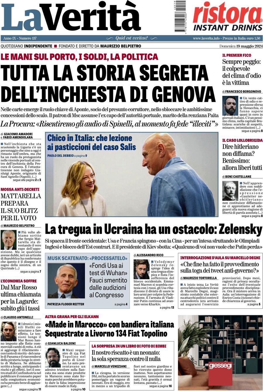 Prima-pagina-la-verita-edizione-di-oggi-19-05-2024