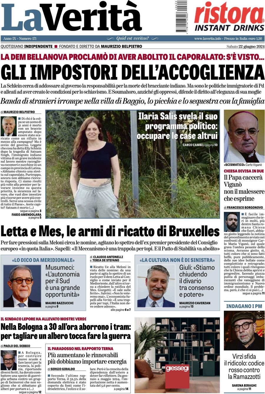 Prima-pagina-la-verita-edizione-di-oggi-22-06-2024