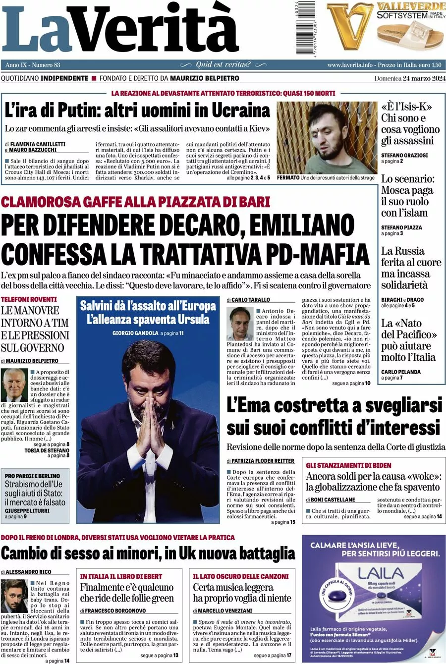 Prima-pagina-la-verita-edizione-di-oggi-24-03-2024