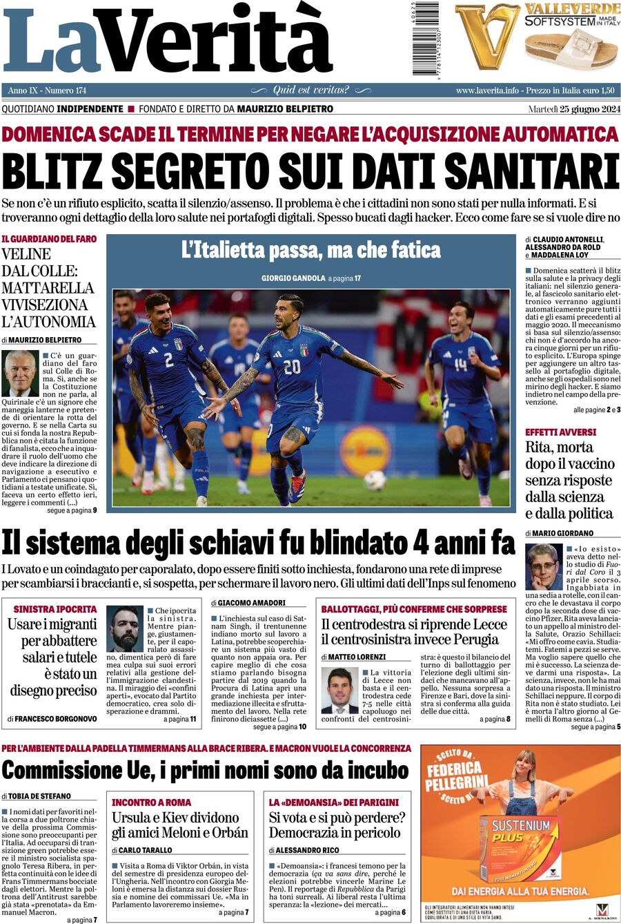 Prima-pagina-la-verita-edizione-di-oggi-25-06-2024