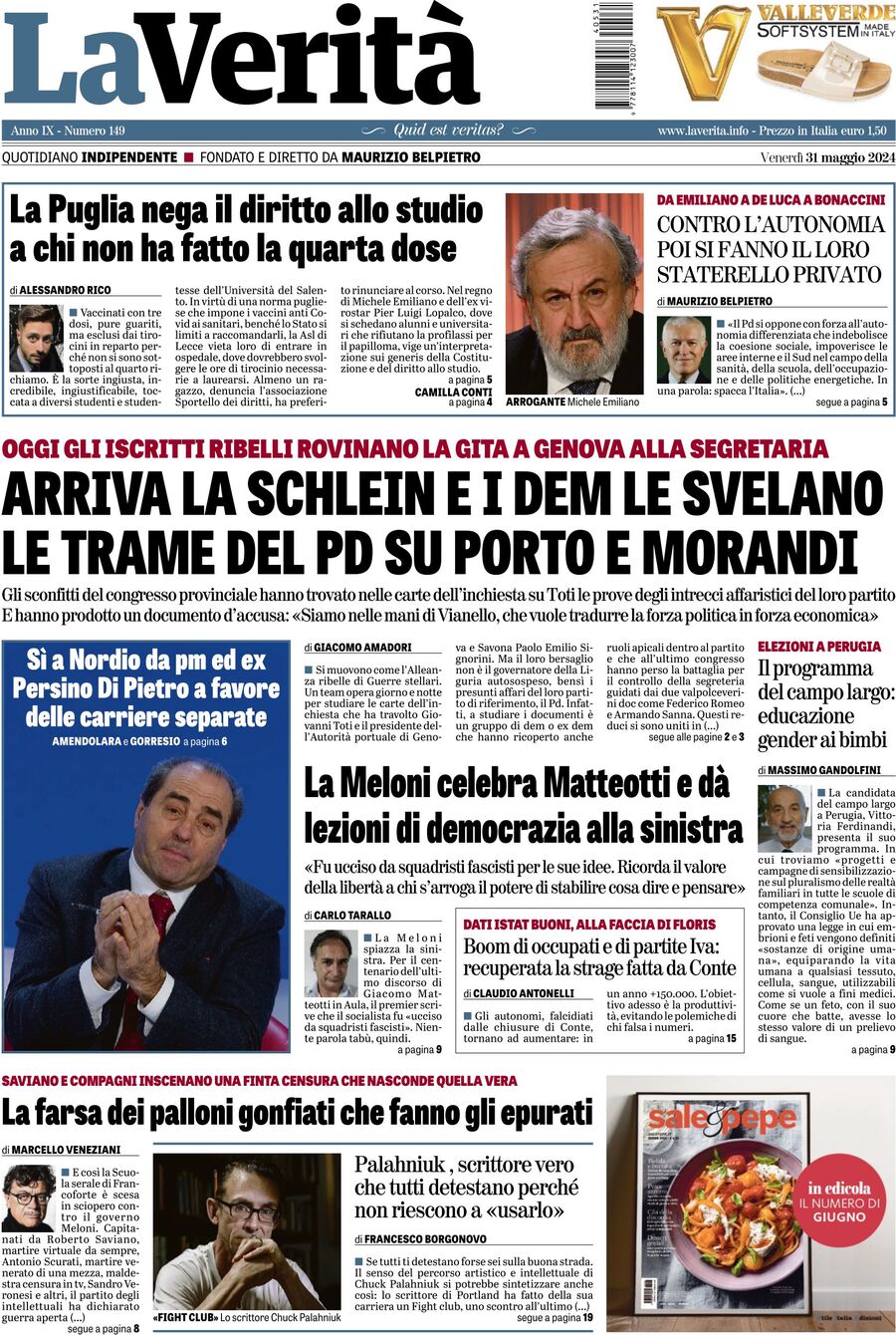 Prima-pagina-la-verita-edizione-di-oggi-31-05-2024