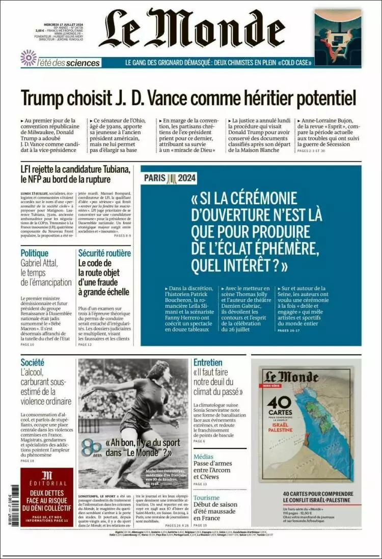 Prima-pagina-le monde-edizione-di-oggi-2024-07-17