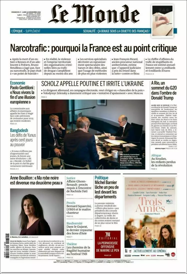 Prima-pagina-le monde-edizione-di-oggi-2024-11-18