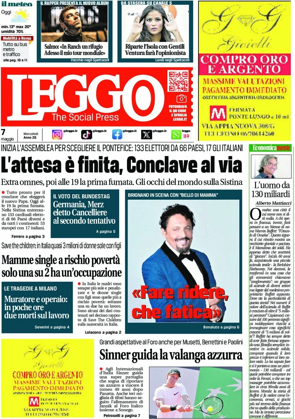 Prima-pagina-leggo-edizione-di-oggi-07-05-2025