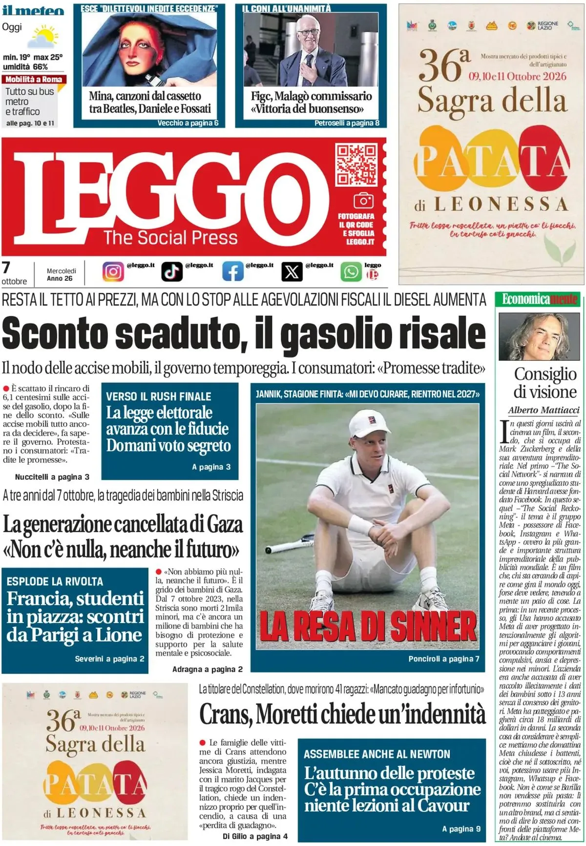 Prima-pagina-leggo-edizione-di-oggi-07-10-2026
