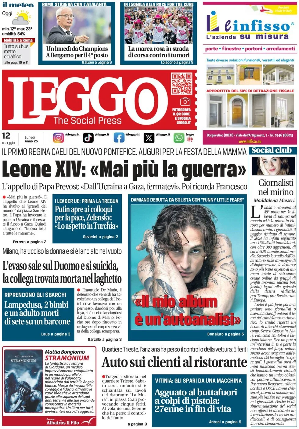 Prima-pagina-leggo-edizione-di-oggi-12-05-2025