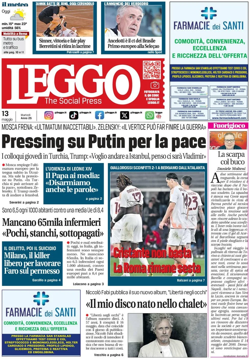 Prima-pagina-leggo-edizione-di-oggi-13-05-2025