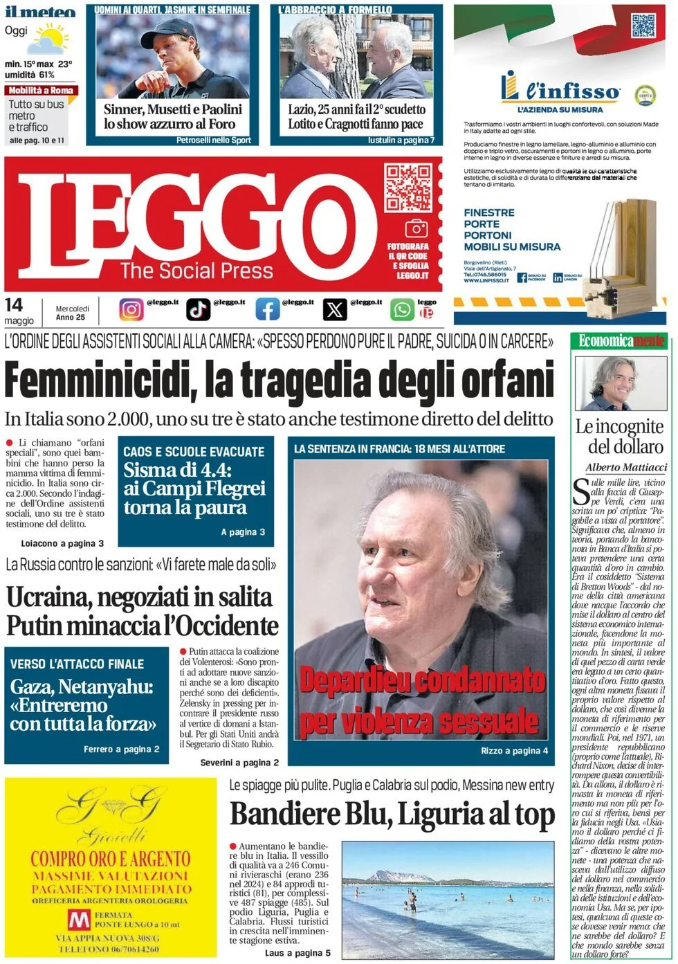 Prima-pagina-leggo-edizione-di-oggi-14-05-2025