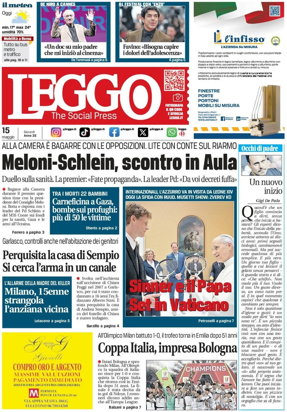 Prima-pagina-leggo-edizione-di-oggi-15-05-2025
