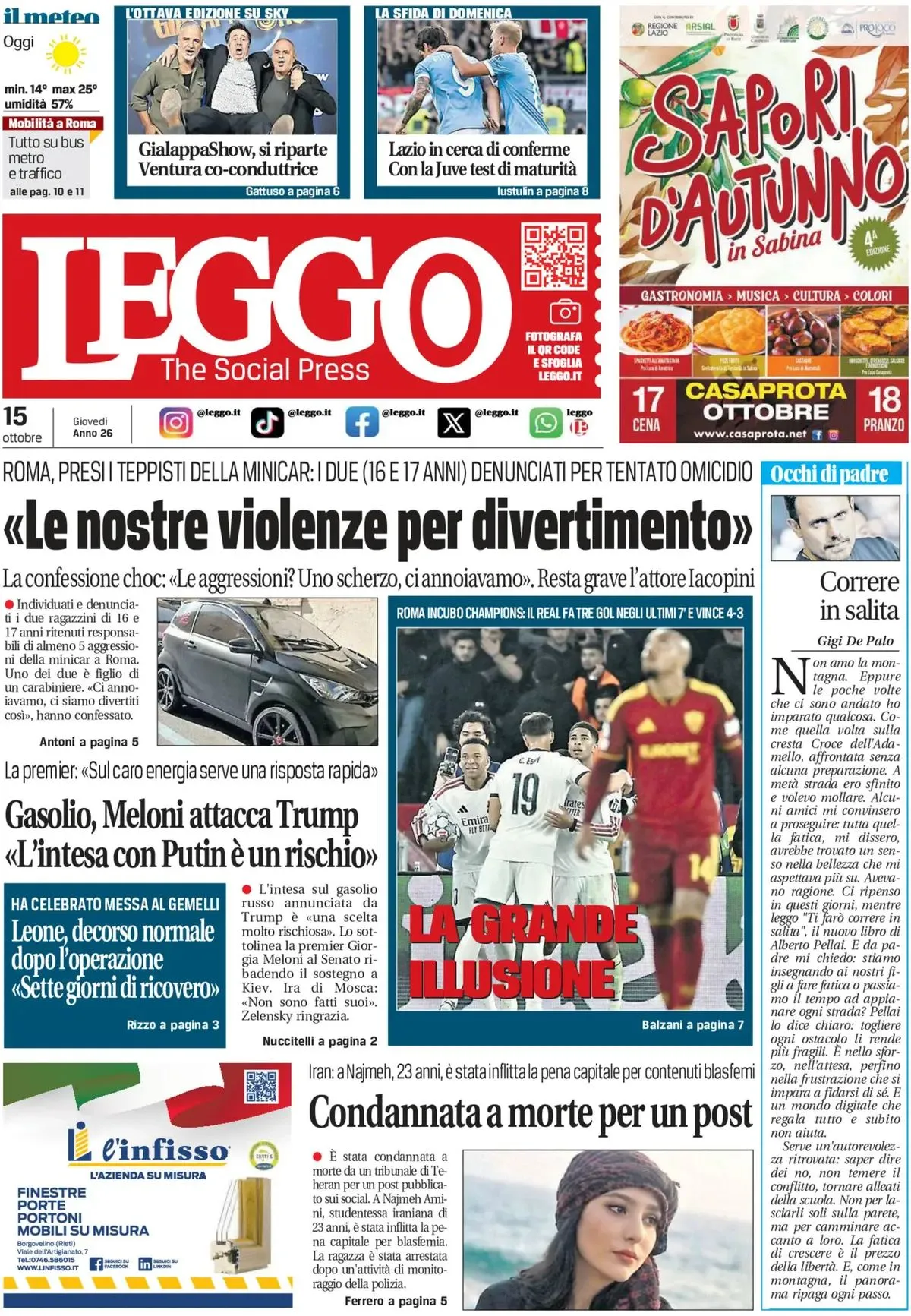 Prima-pagina-leggo-edizione-di-oggi-15-10-2026
