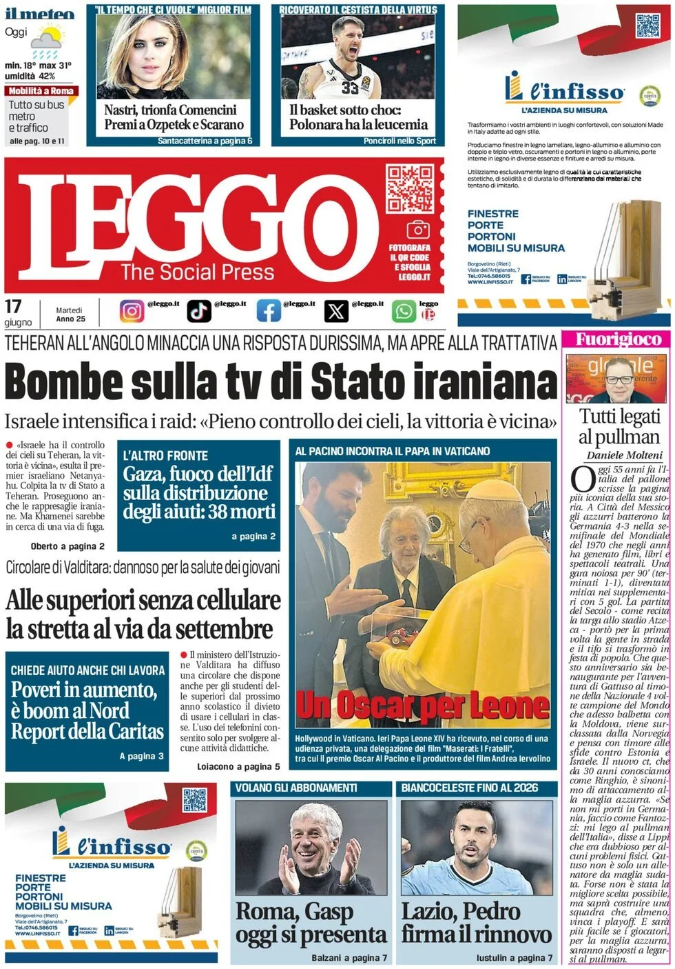 Prima-pagina-leggo-edizione-di-oggi-17-06-2025