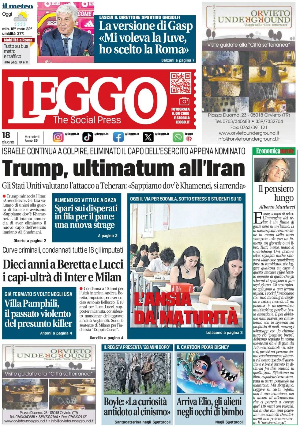 Prima-pagina-leggo-edizione-di-oggi-18-06-2025