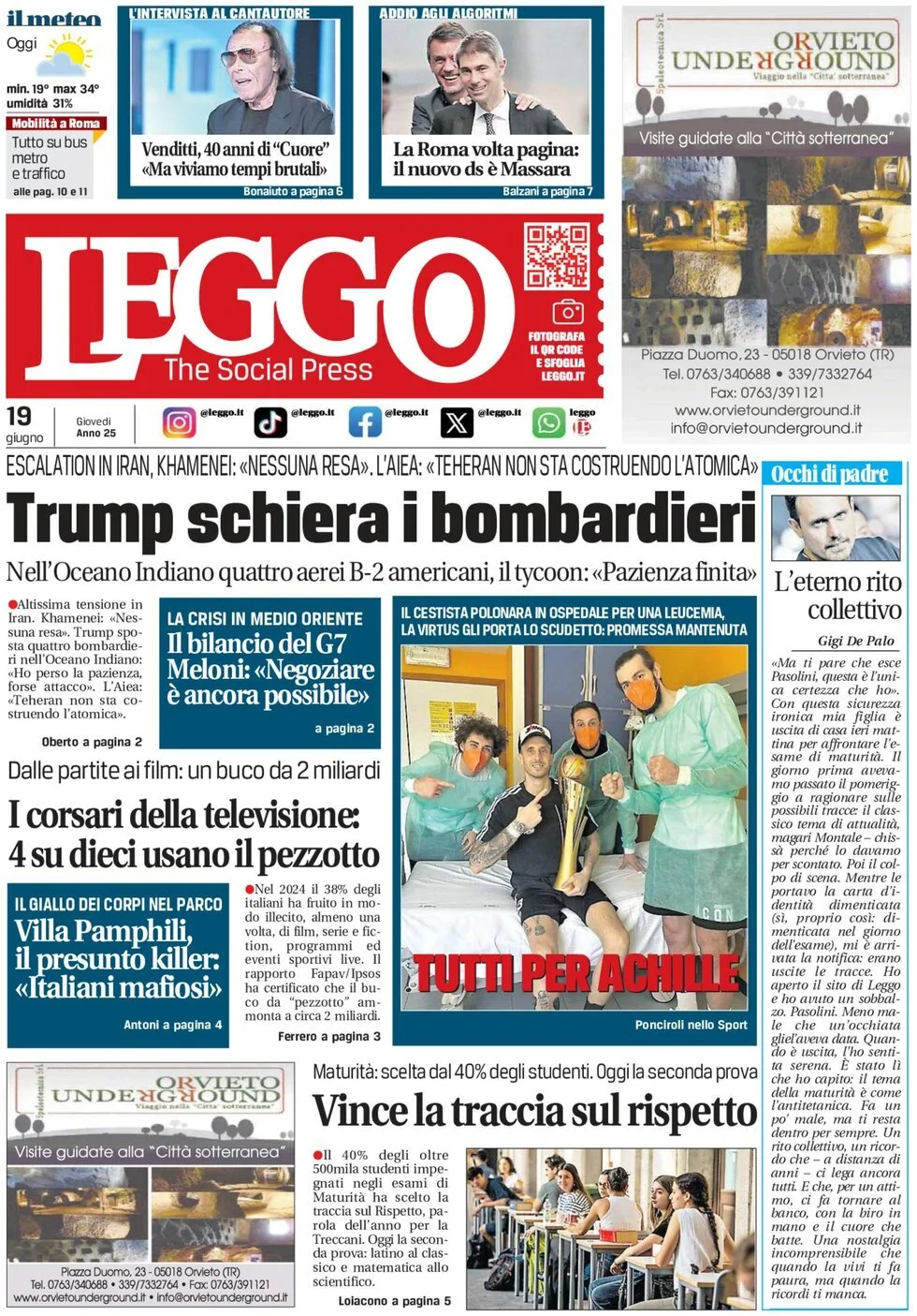 Prima-pagina-leggo-edizione-di-oggi-19-06-2025
