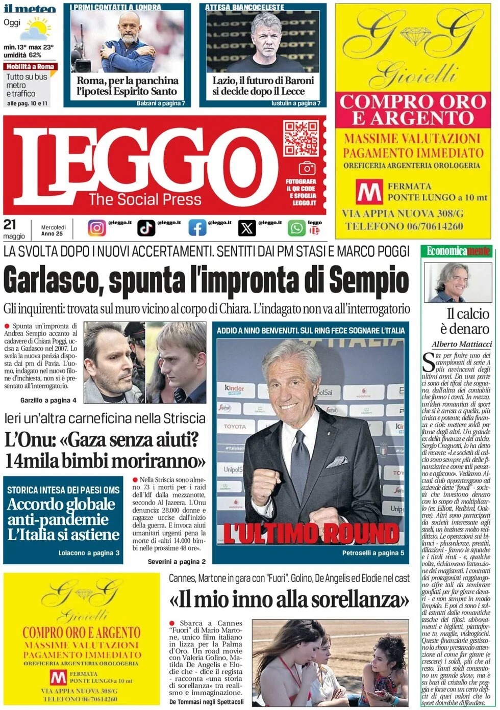 Prima-pagina-leggo-edizione-di-oggi-21-05-2025