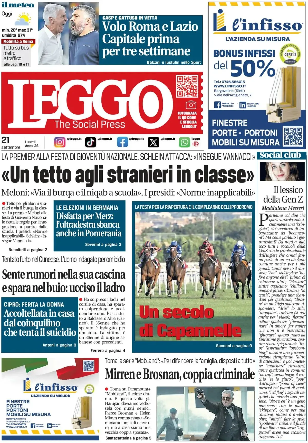 Prima-pagina-leggo-edizione-di-oggi-21-09-2026