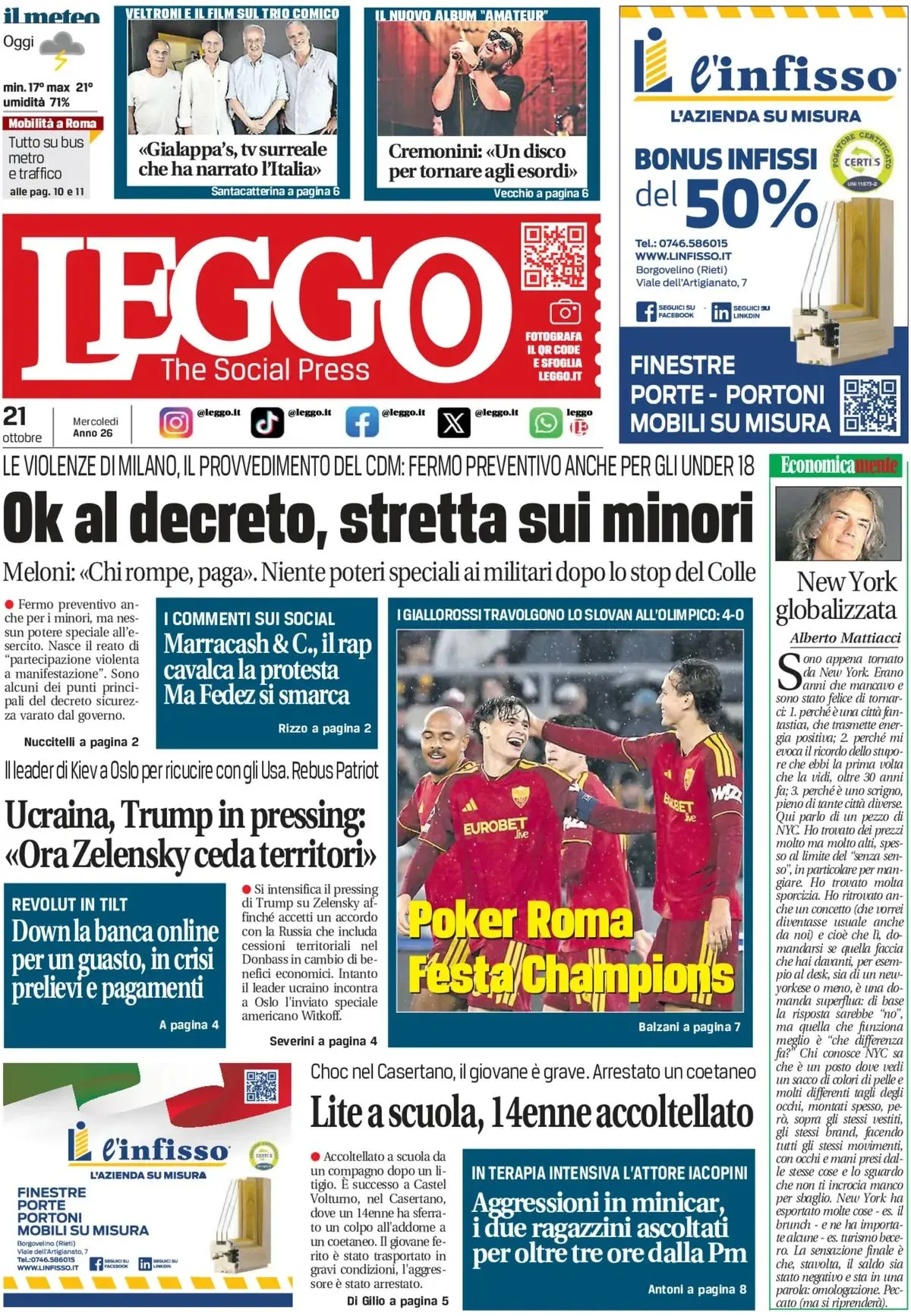 Prima-pagina-leggo-edizione-di-oggi-21-10-2026