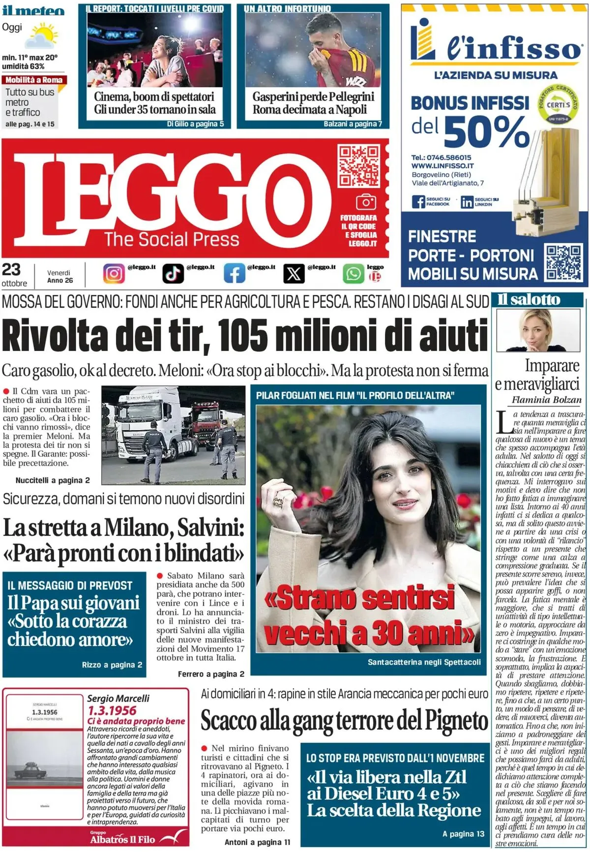 Prima-pagina-leggo-edizione-di-oggi-23-10-2026