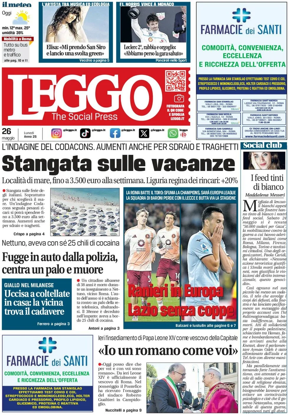 Prima-pagina-leggo-edizione-di-oggi-26-05-2025