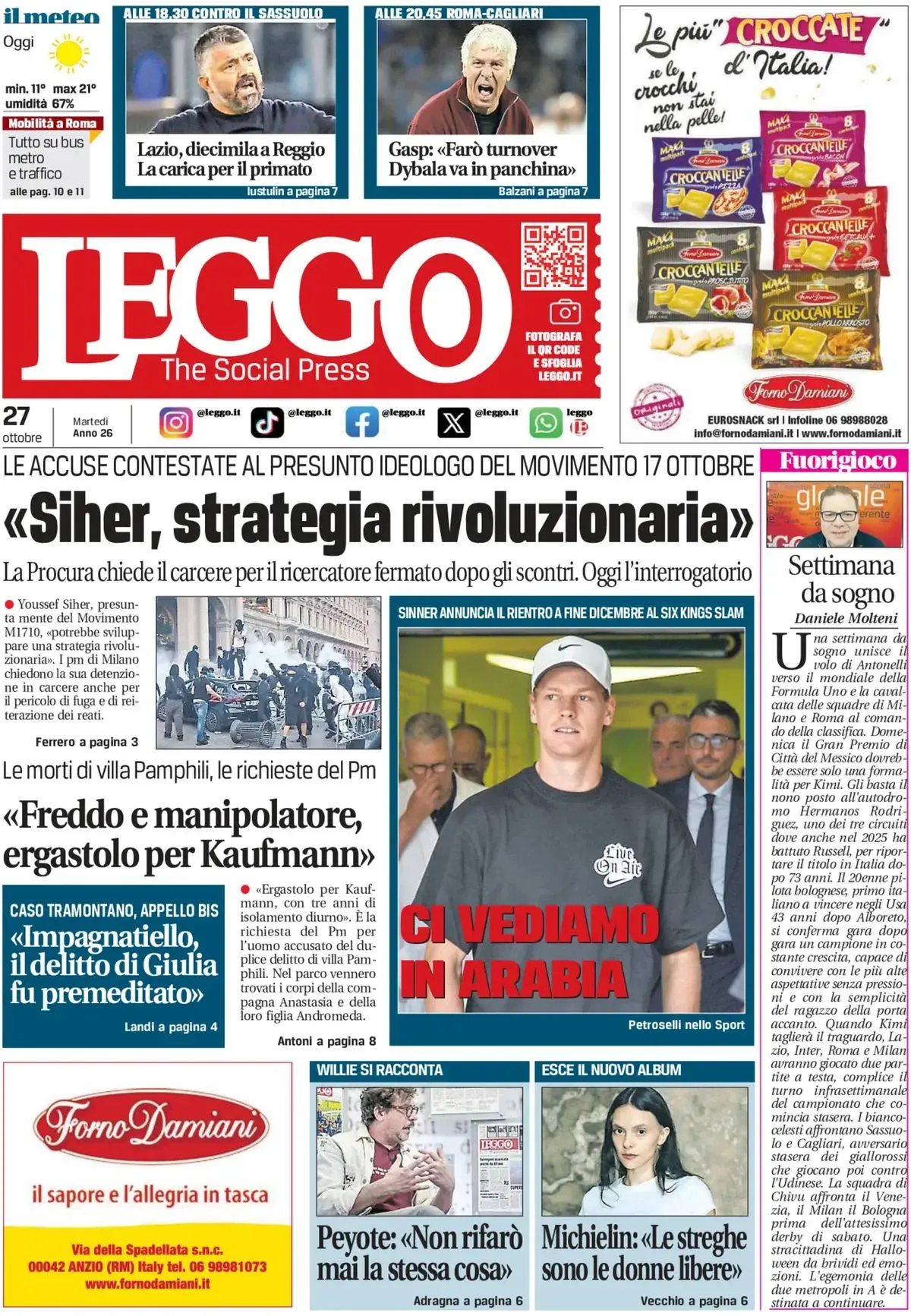 Prima-pagina-leggo-edizione-di-oggi-27-10-2026
