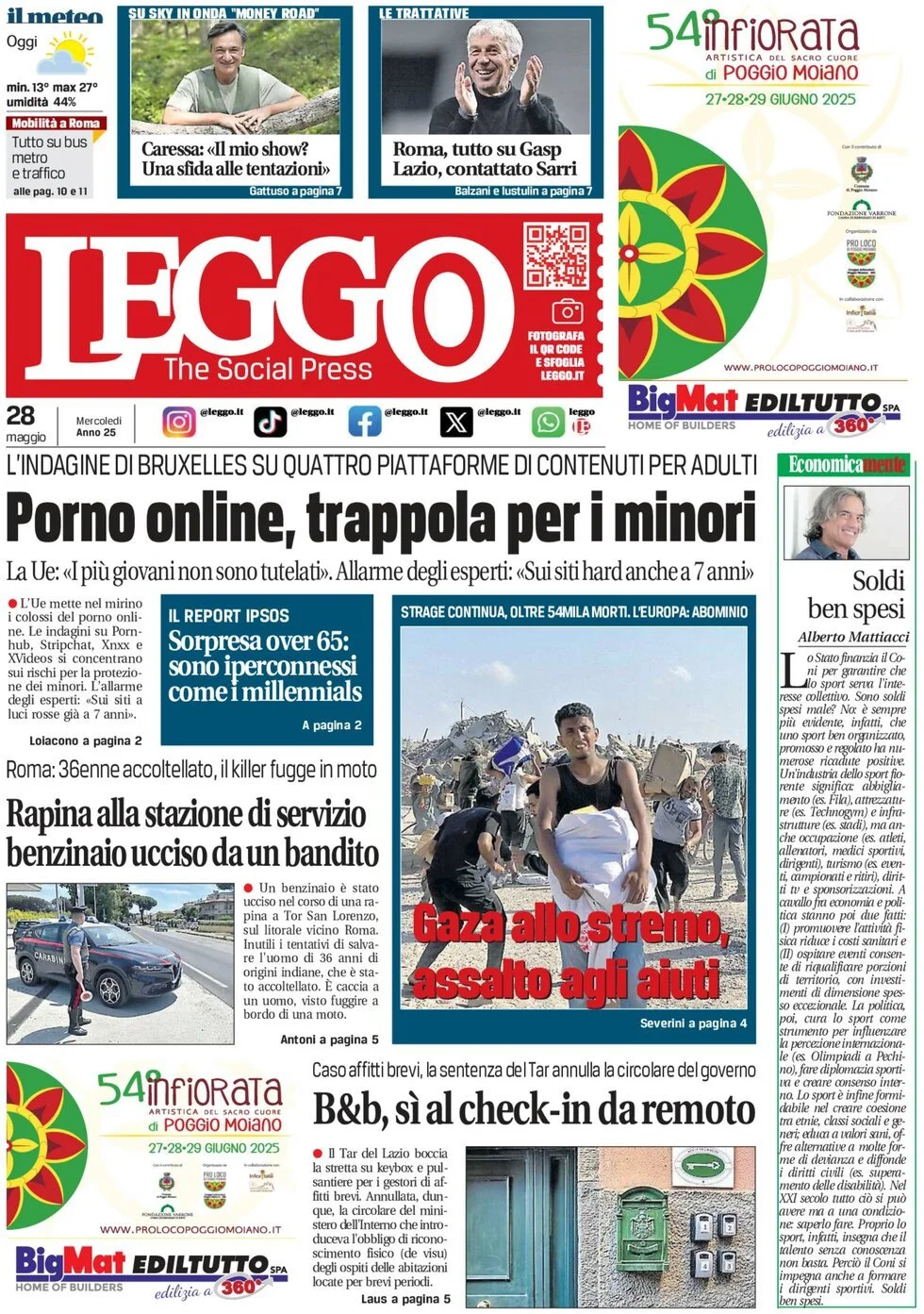 Prima-pagina-leggo-edizione-di-oggi-28-05-2025