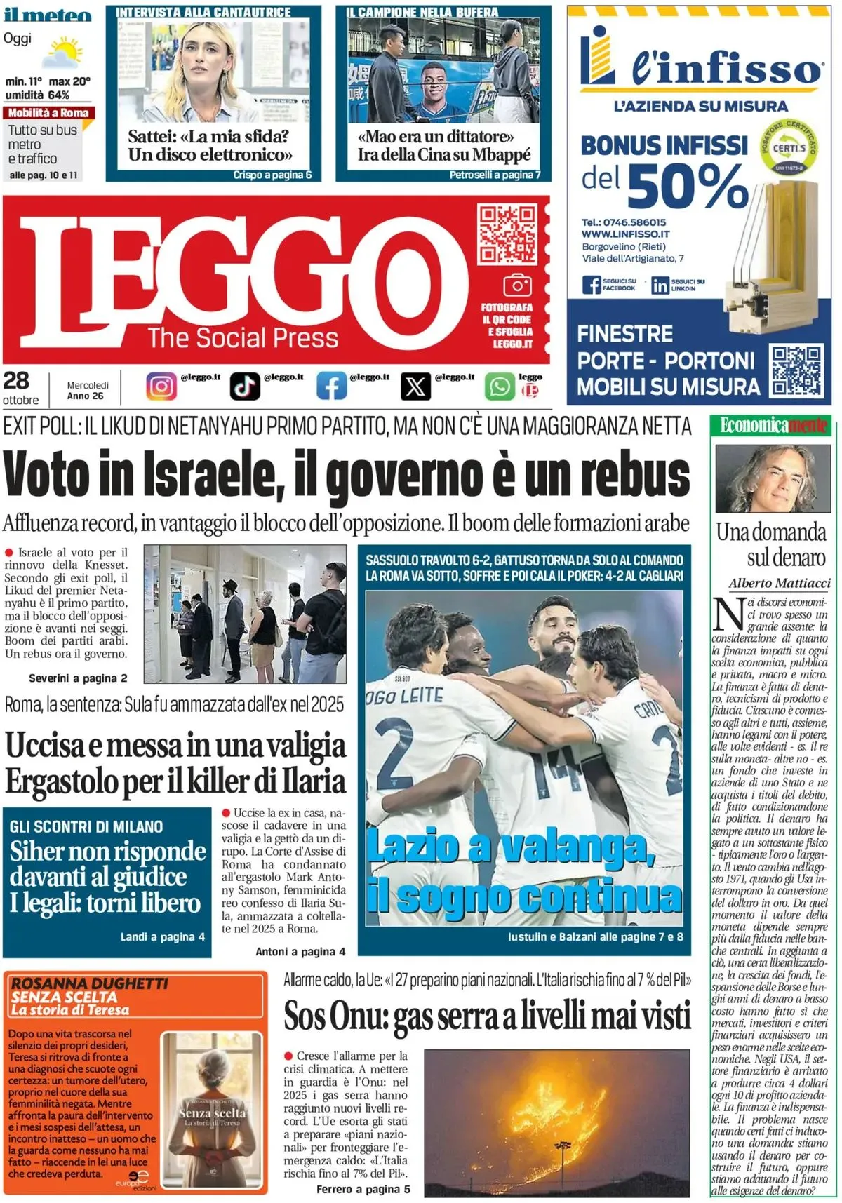 Prima-pagina-leggo-edizione-di-oggi-28-10-2026