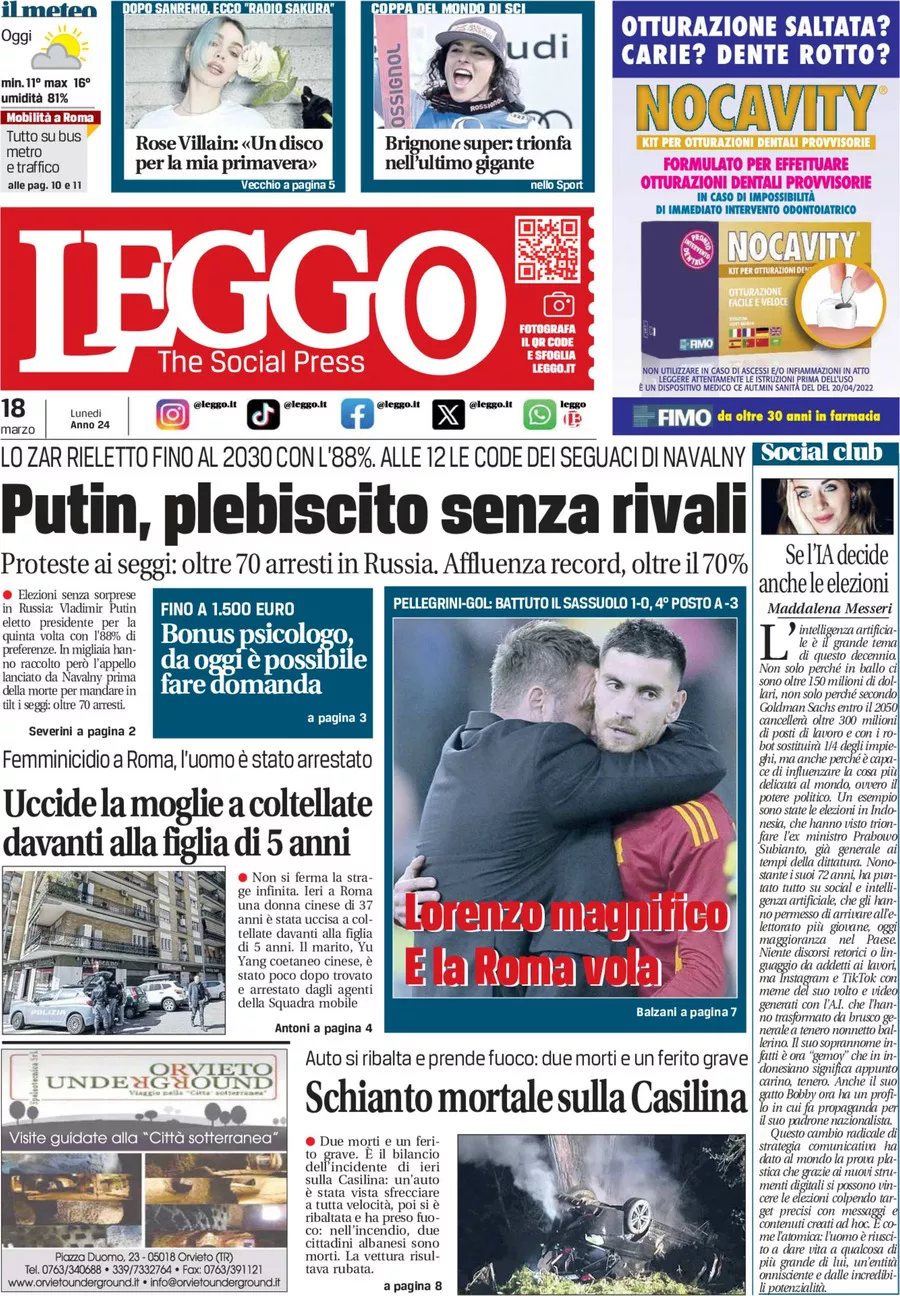 Prima-pagina-leggo-edizione-di-oggi-18-03-2024