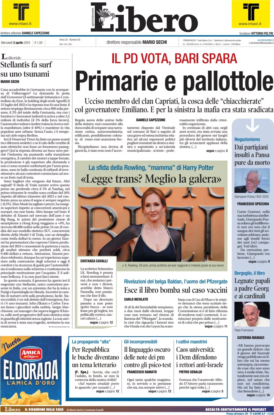 Prima-pagina-libero-edizione-di-oggi-03-04-2024