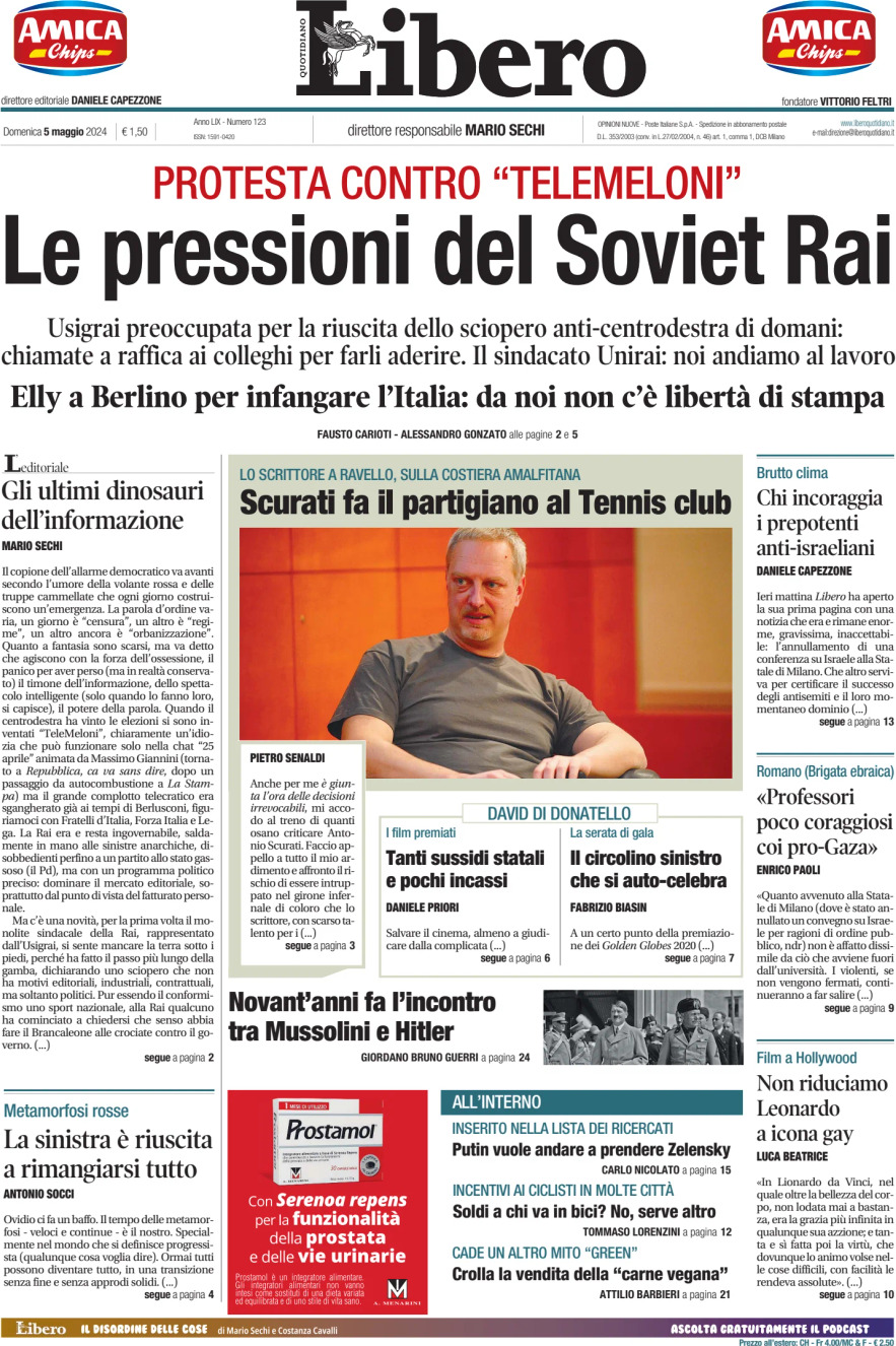 Prima-pagina-libero-edizione-di-oggi-05-05-2024