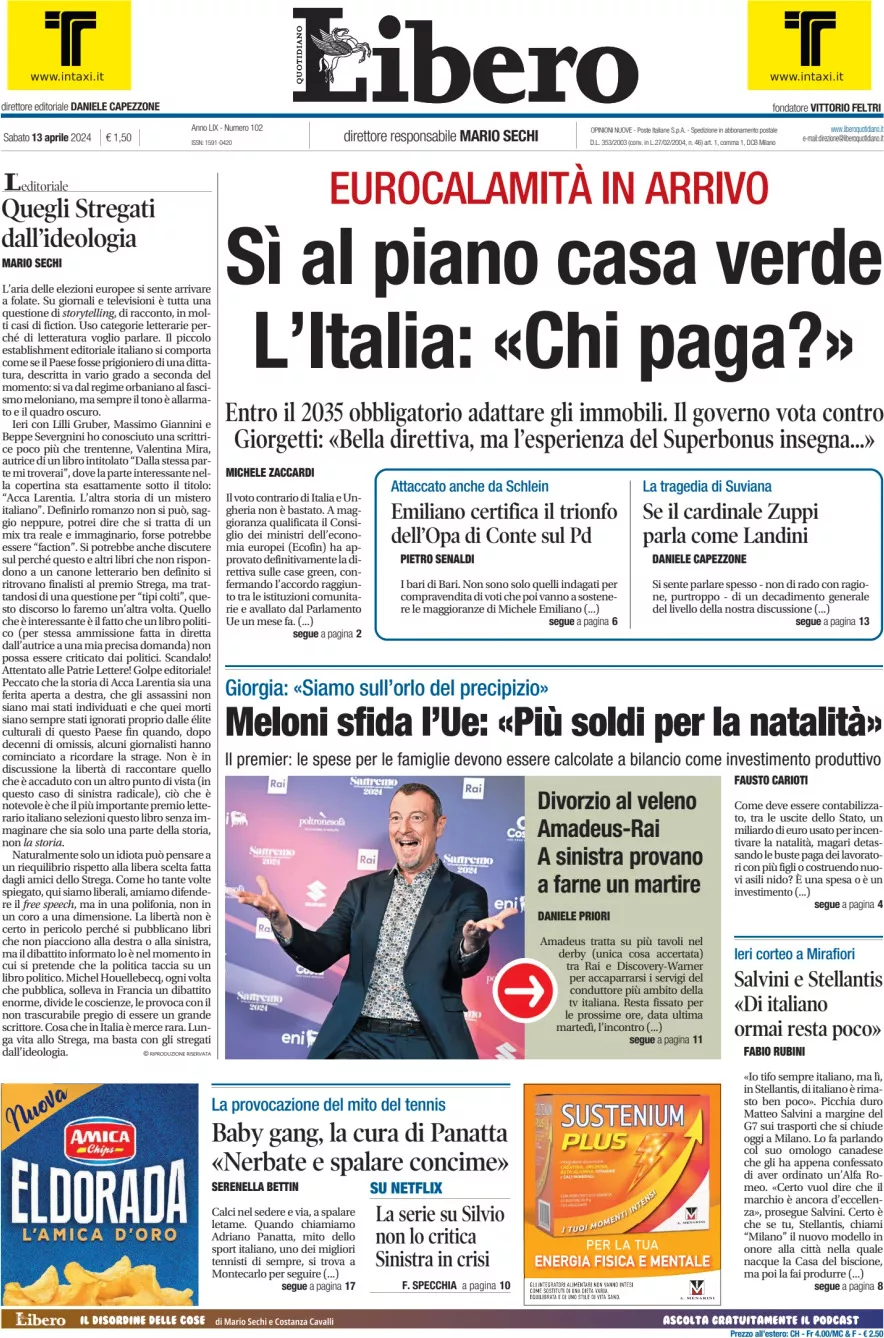 Prima-pagina-libero-edizione-di-oggi-13-04-2024