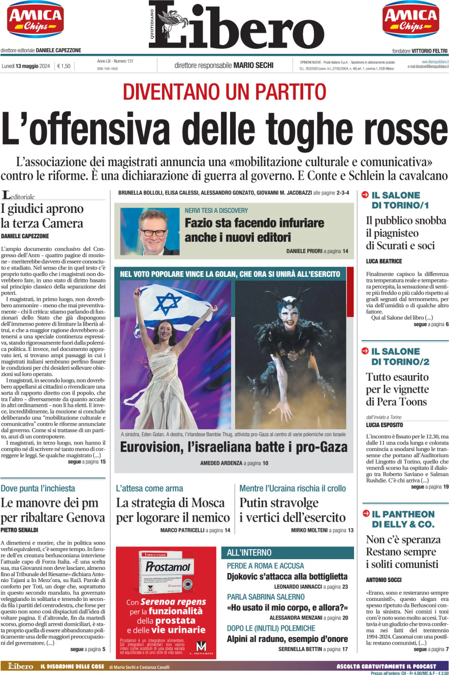 Prima-pagina-libero-edizione-di-oggi-13-05-2024