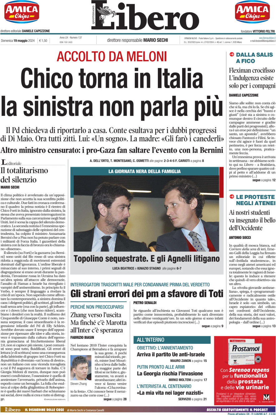 Prima-pagina-libero-edizione-di-oggi-19-05-2024