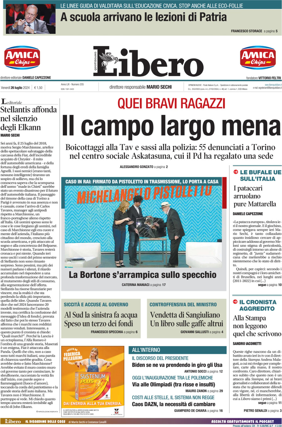 Prima-pagina-libero-edizione-di-oggi-26-07-2024