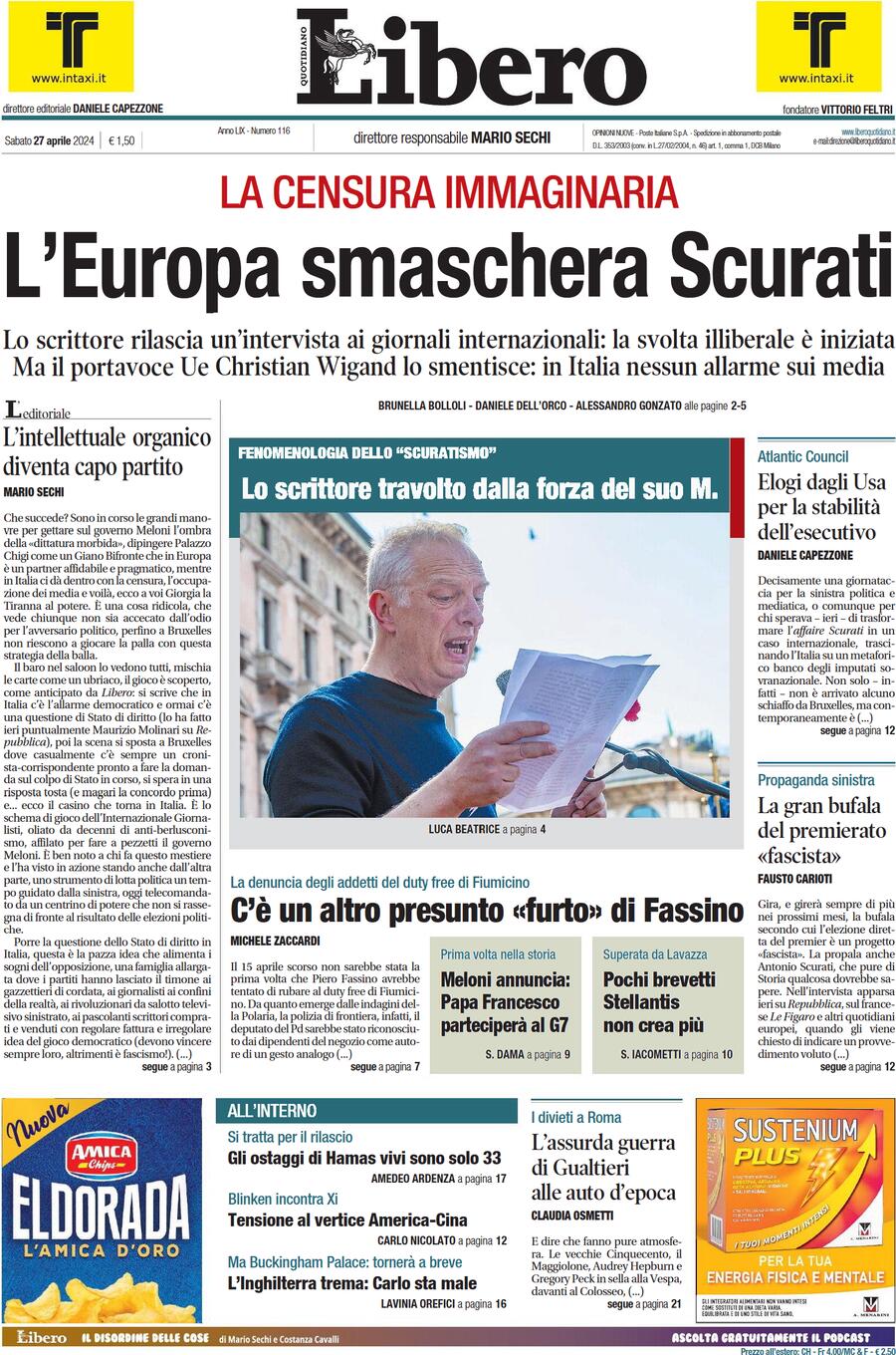 Prima-pagina-libero-edizione-di-oggi-27-04-2024