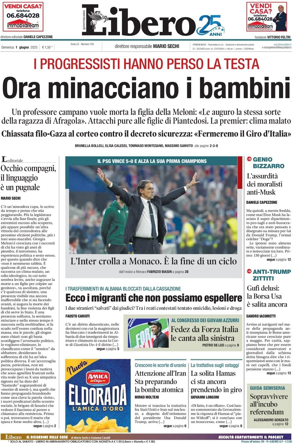 Prima-pagina-libero-edizione-di-oggi-01-06-2025