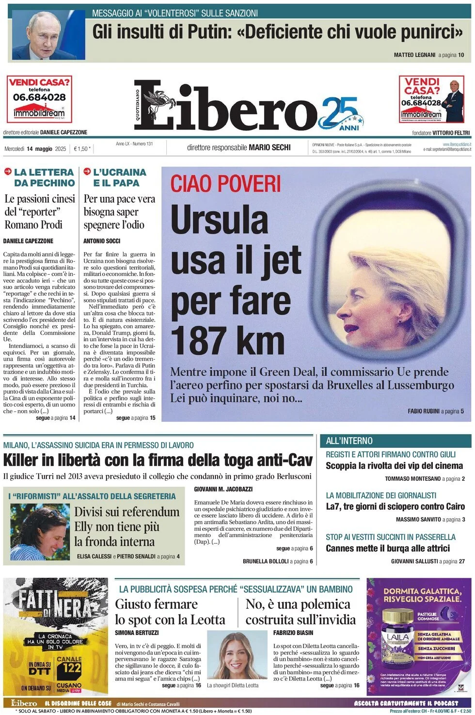 Prima-pagina-libero-edizione-di-oggi-14-05-2025