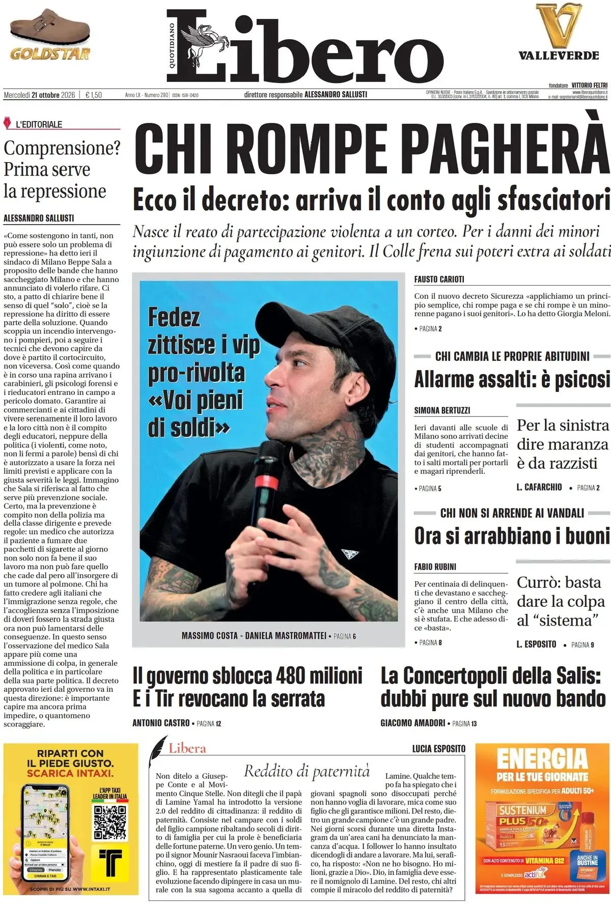 Prima-pagina-libero-edizione-di-oggi-21-10-2026