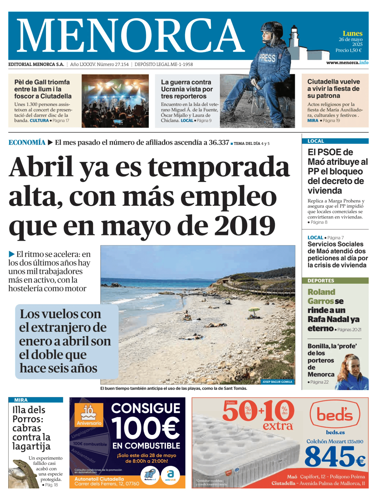 Prima-pagina-menorca-oggi-edizione-di-oggi-20250526